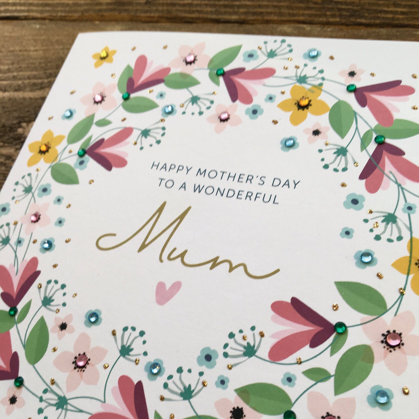 Floral Mother's Day Card - Handmade 3D Gold Gems