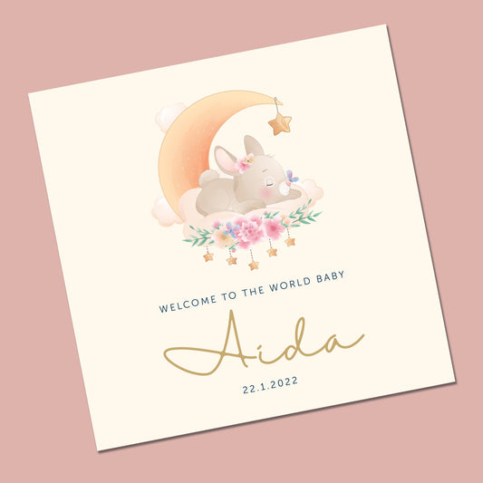 Personalised Baby Watercolour themed new baby card, hello little one, welcome to the world New Baby Card