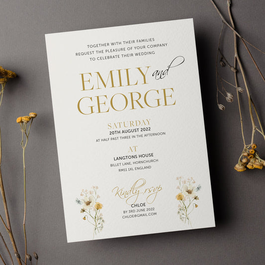 Emily - Botanical Floral, Wedding Invitation, Save the date Wedding, Elegant Wedding Invitation Set, Modern Wedding invites, Calligraphy