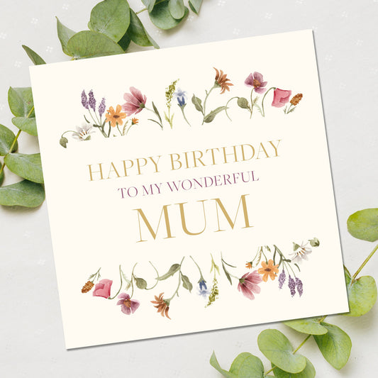 Wonderful Mum Birthday Card, Mothers day cards, Birthday Card For Mum, Happy Birthday Card, Mam Card, Mom card, Floral Card