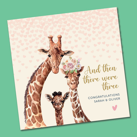 And then there were three, Personalised new baby card, Congratulations, welcome to the world Baby Card, New Parents, baby Boy, Baby Girl