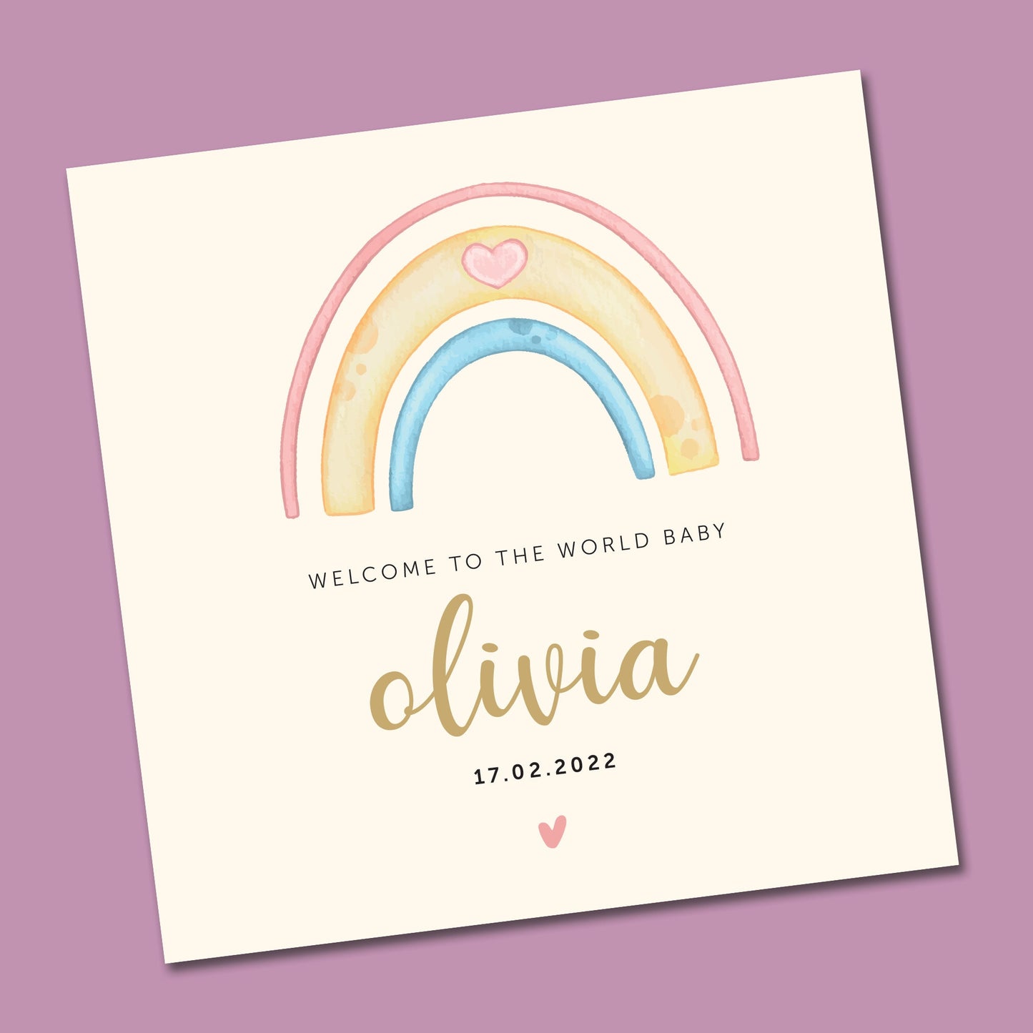 Rainbow Personalised Baby Watercolour New Baby Card 6x6"