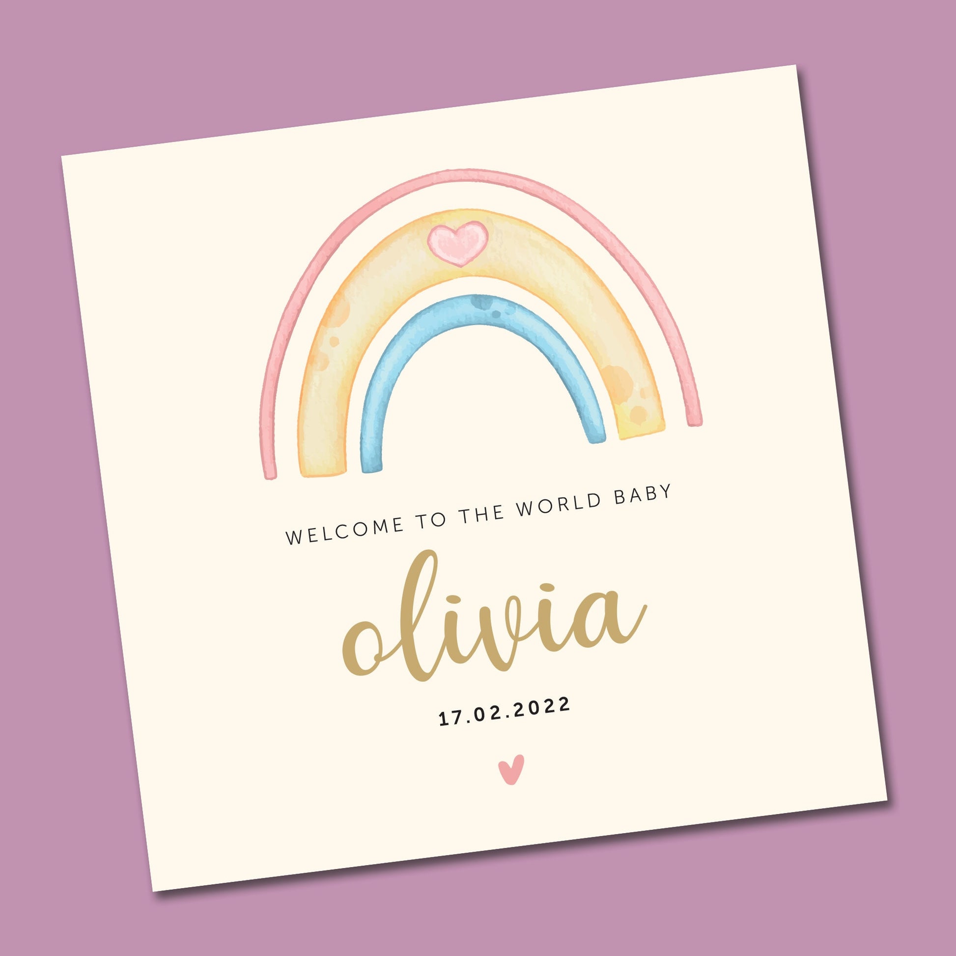 Rainbow Personalised Baby Watercolour New Baby Card 6x6"