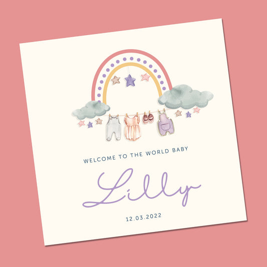 Personalised Rainbow New Baby Card