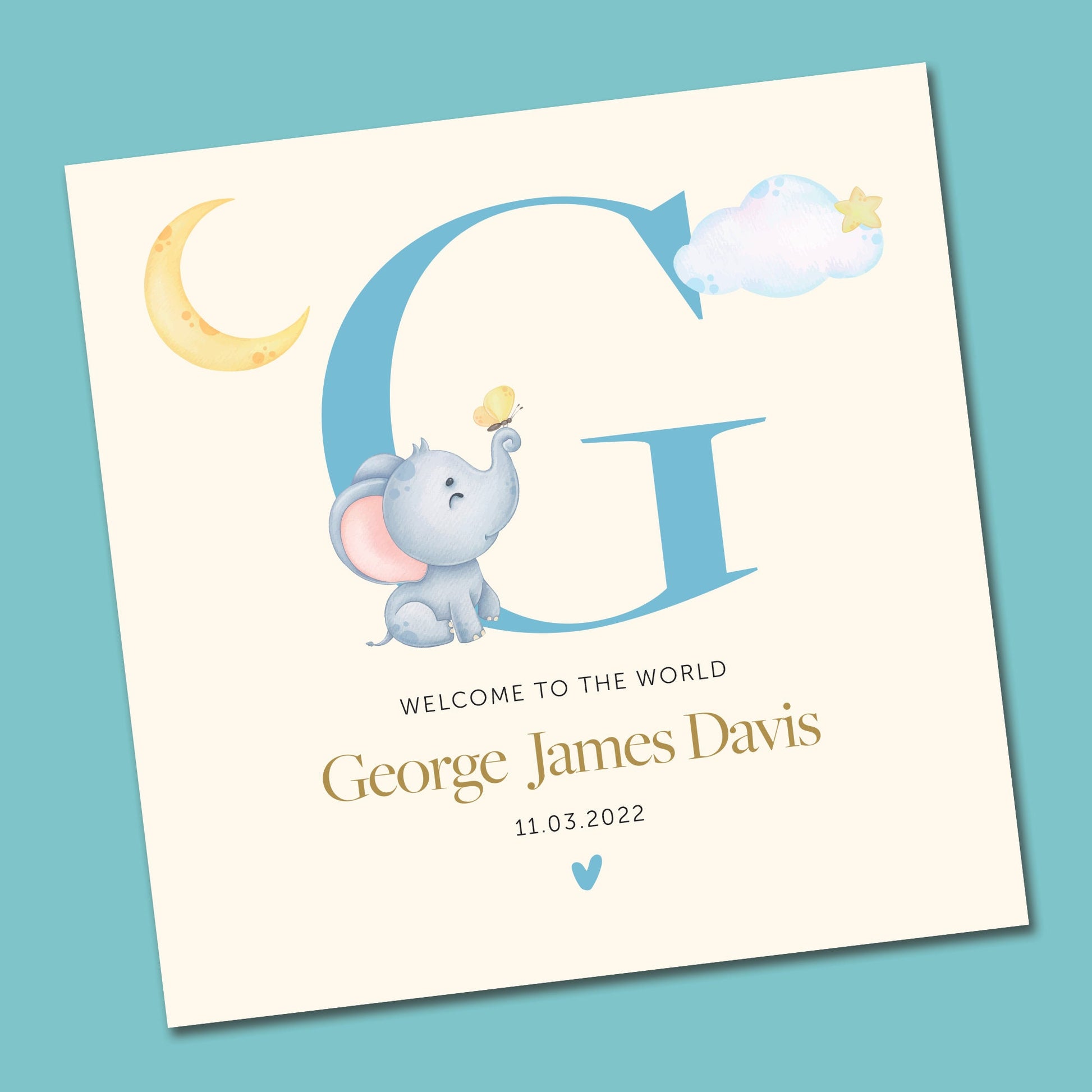 Personalised New Baby Boy Card - Watercolour