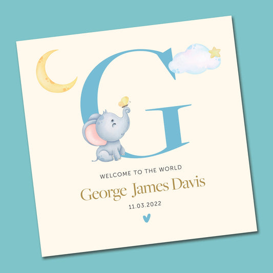 Personalised New Baby Boy Card - Watercolour