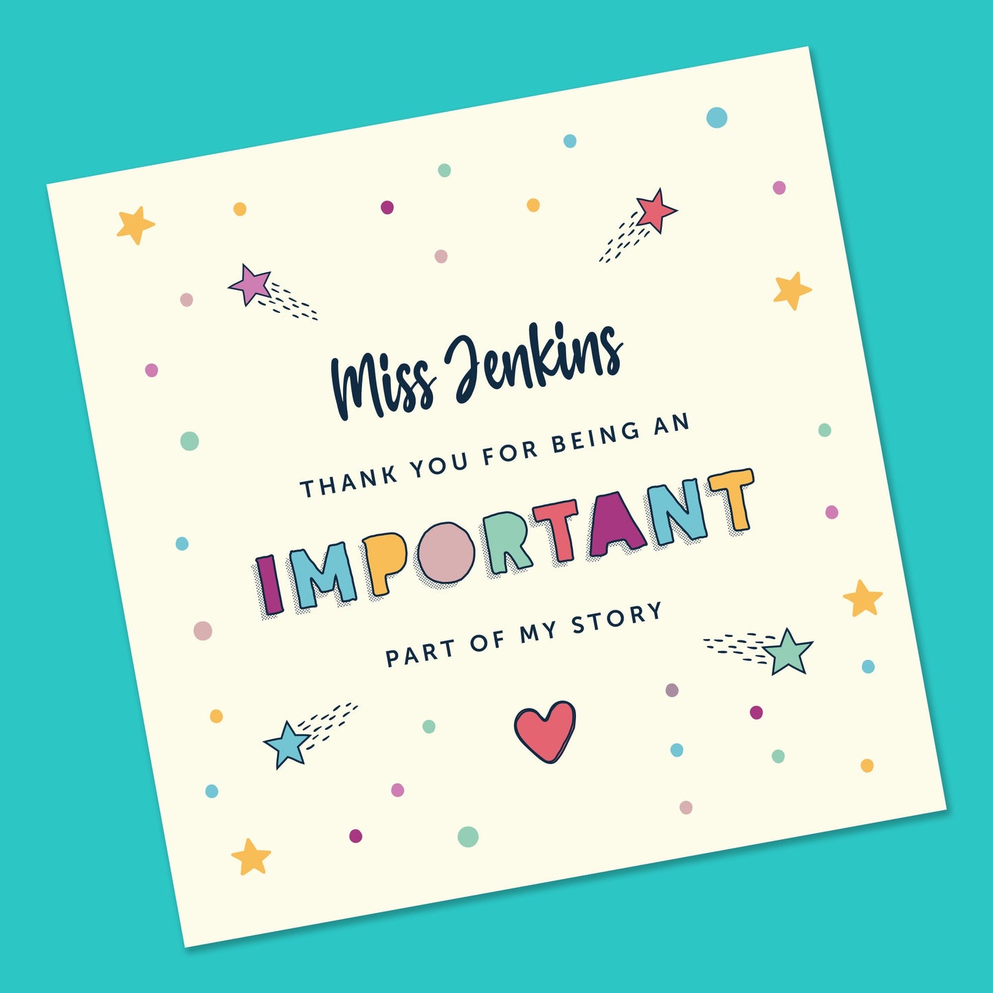 Thank you Teacher Card - Personalised 6x6"