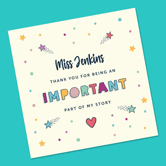 Thank you Teacher Card - Personalised 6x6"