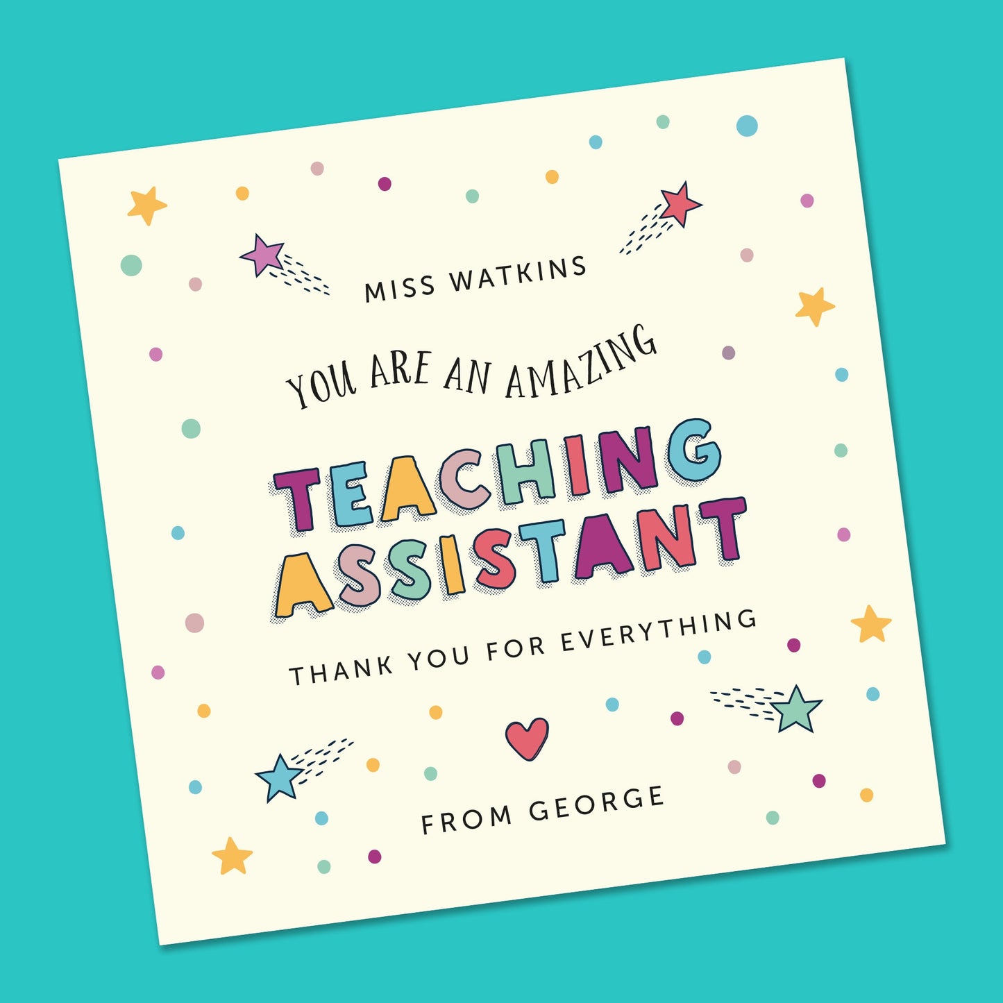 Personalised Teacher Thank You Card 6x6"