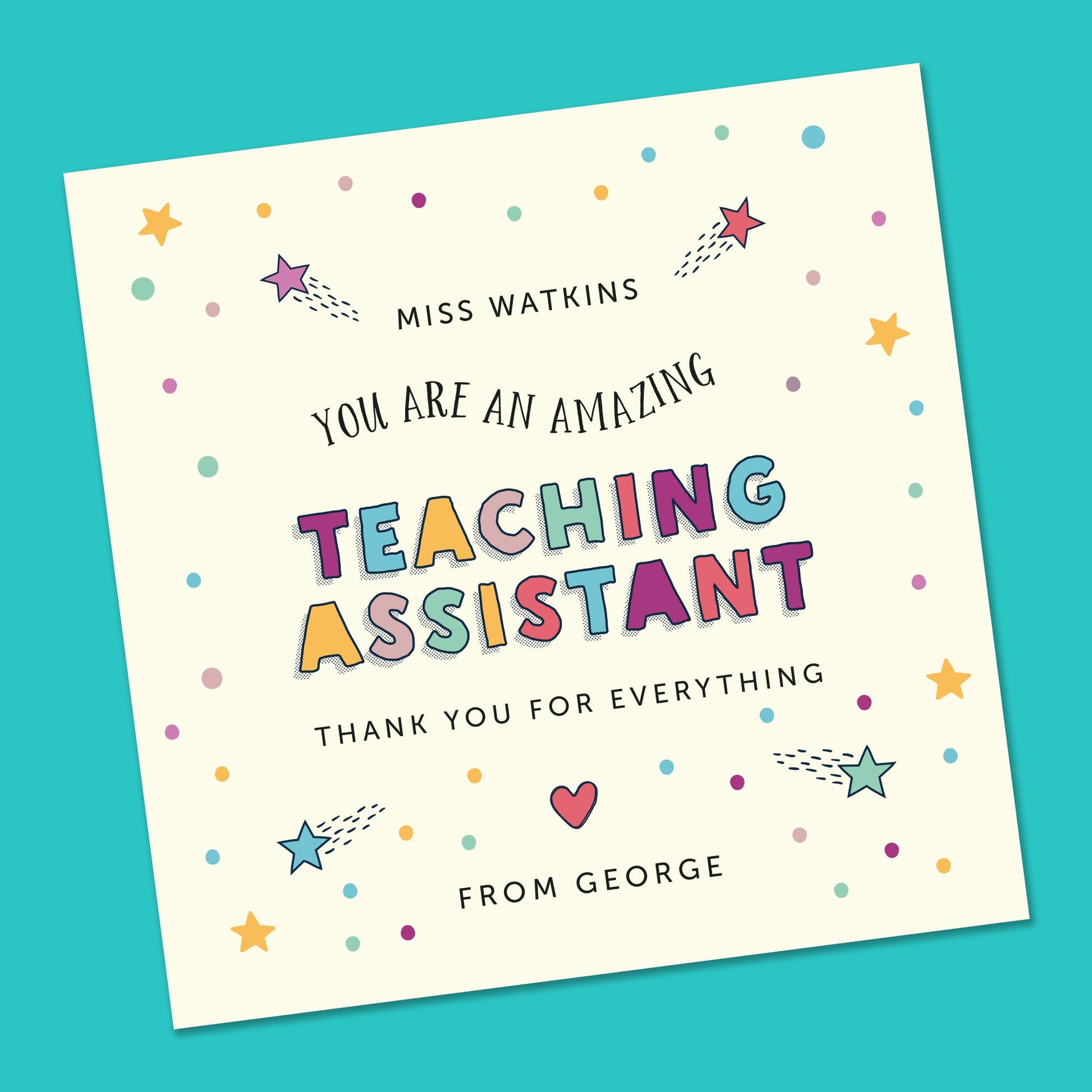 Personalised Teacher Thank You Card 6x6"