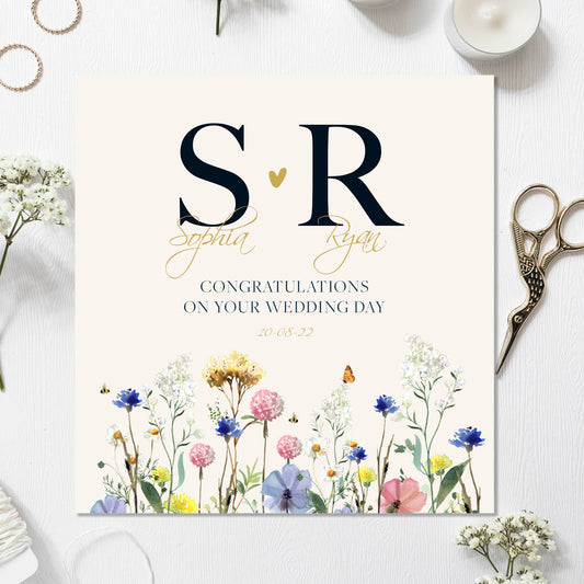 Initials Wedding Card - Personalised Floral