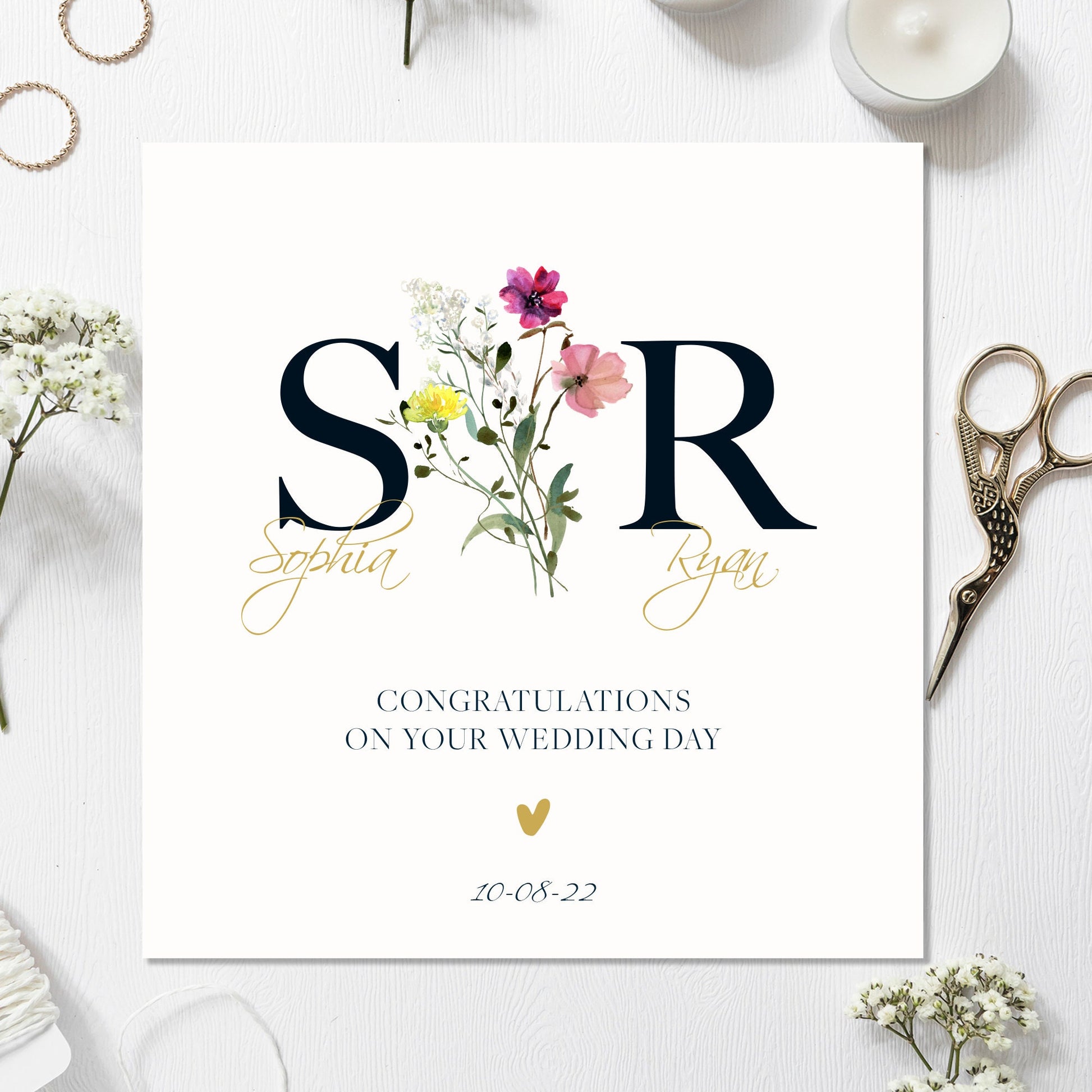 Wedding Card - Initials Personalised Floral