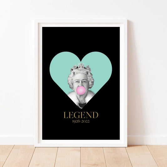 Queen Elizabeth print, Queen Elizabeth Platinum Jubilee Art , Bubblegum Wall Art, British Royal Family Poster, Urban Wall Decor