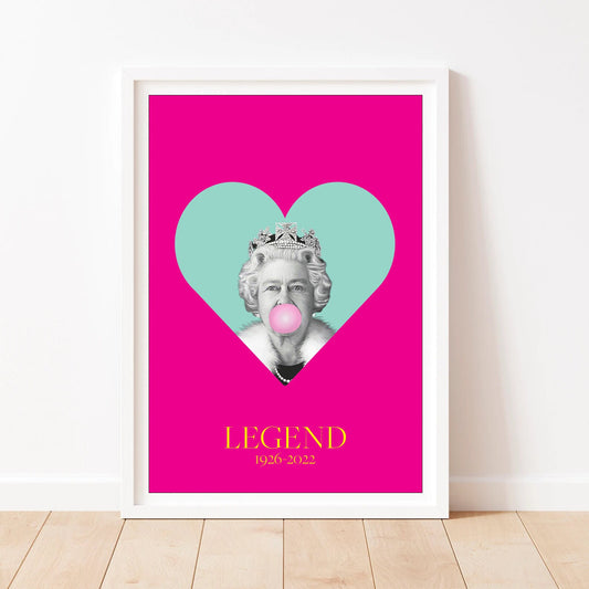 Queen Elizabeth print, Queen Elizabeth Platinum Jubilee Art , Pop Art, Bubblegum Wall Art, British Royal Family Poster, Urban Wall Decor