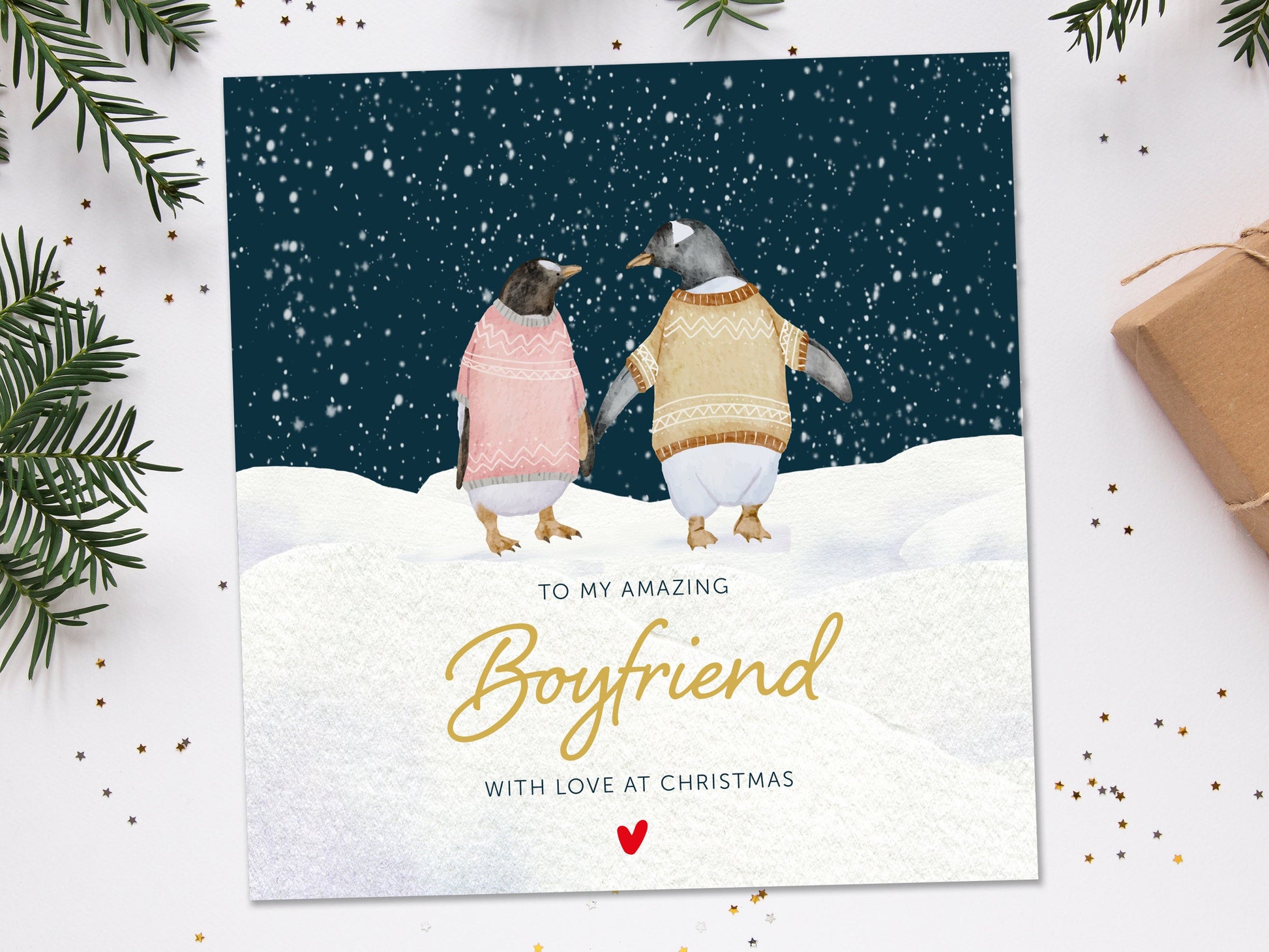 Christmas Card Boyfriend Penguin 5x5"