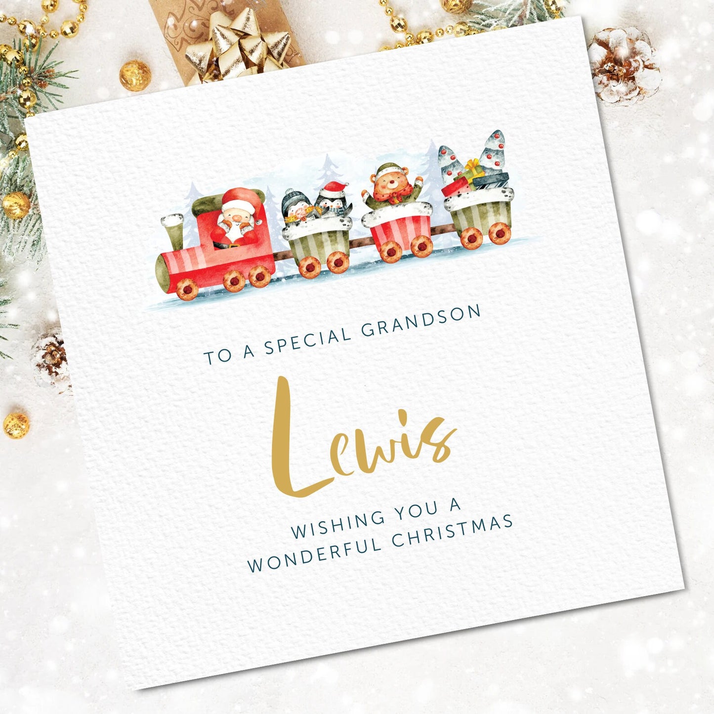 Christmas Card Grandson - Personalised 14.8cm