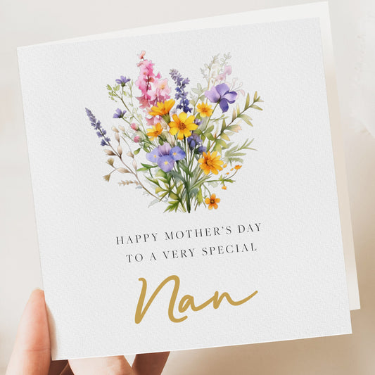 Nan Mother's Day Card | Floral Mother's Day Card | Botanical Wildflowers Grandma | Card For Nanny | Mothers Day Card With Flowers