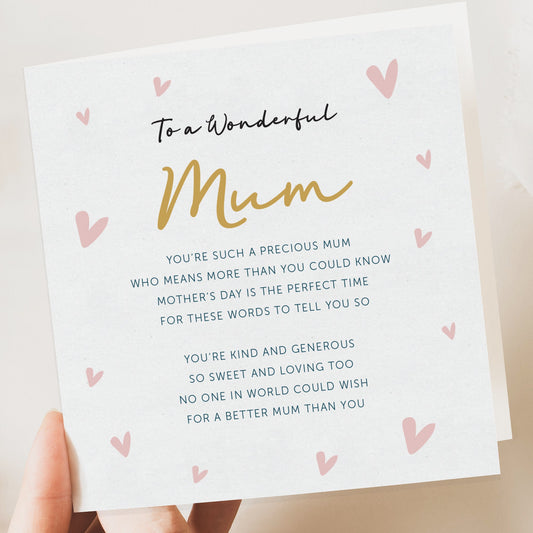 Poem Mothers Day Card From Daughter, Cute Mother Day Card Mum, Happy Mothers Day Cards, Personalised Mothers Day Gift