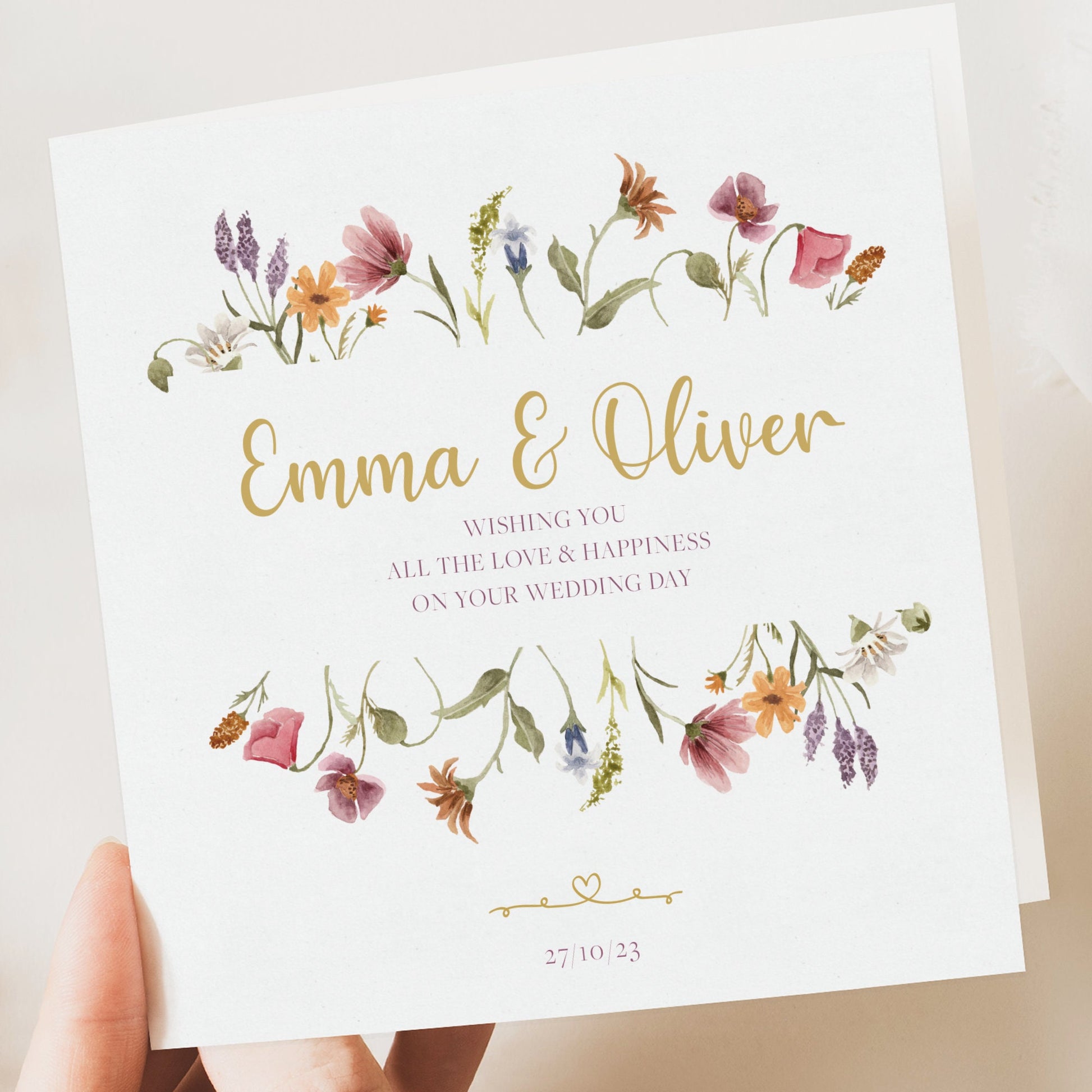 Wedding Card Personalised Floral Bride Groom