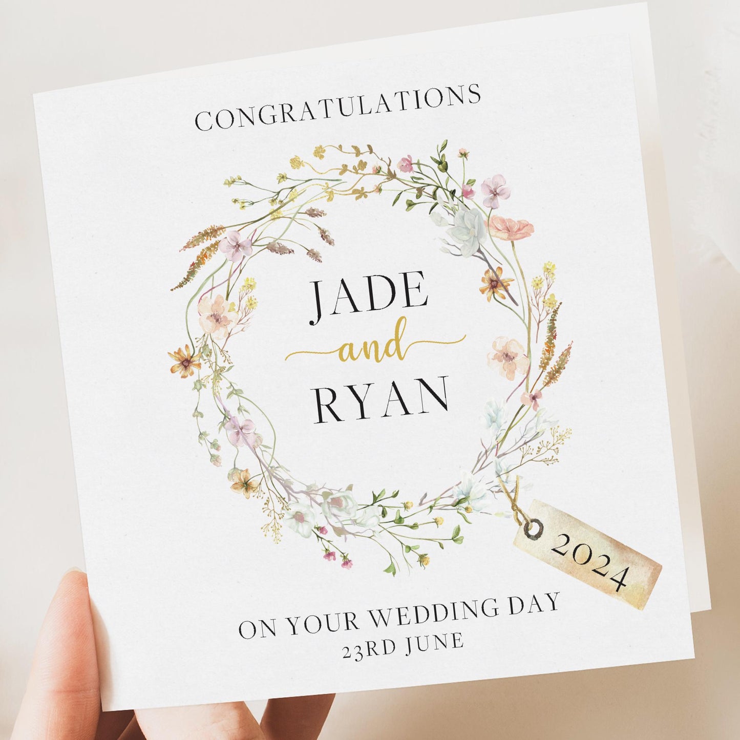 Floral wedding card personalised