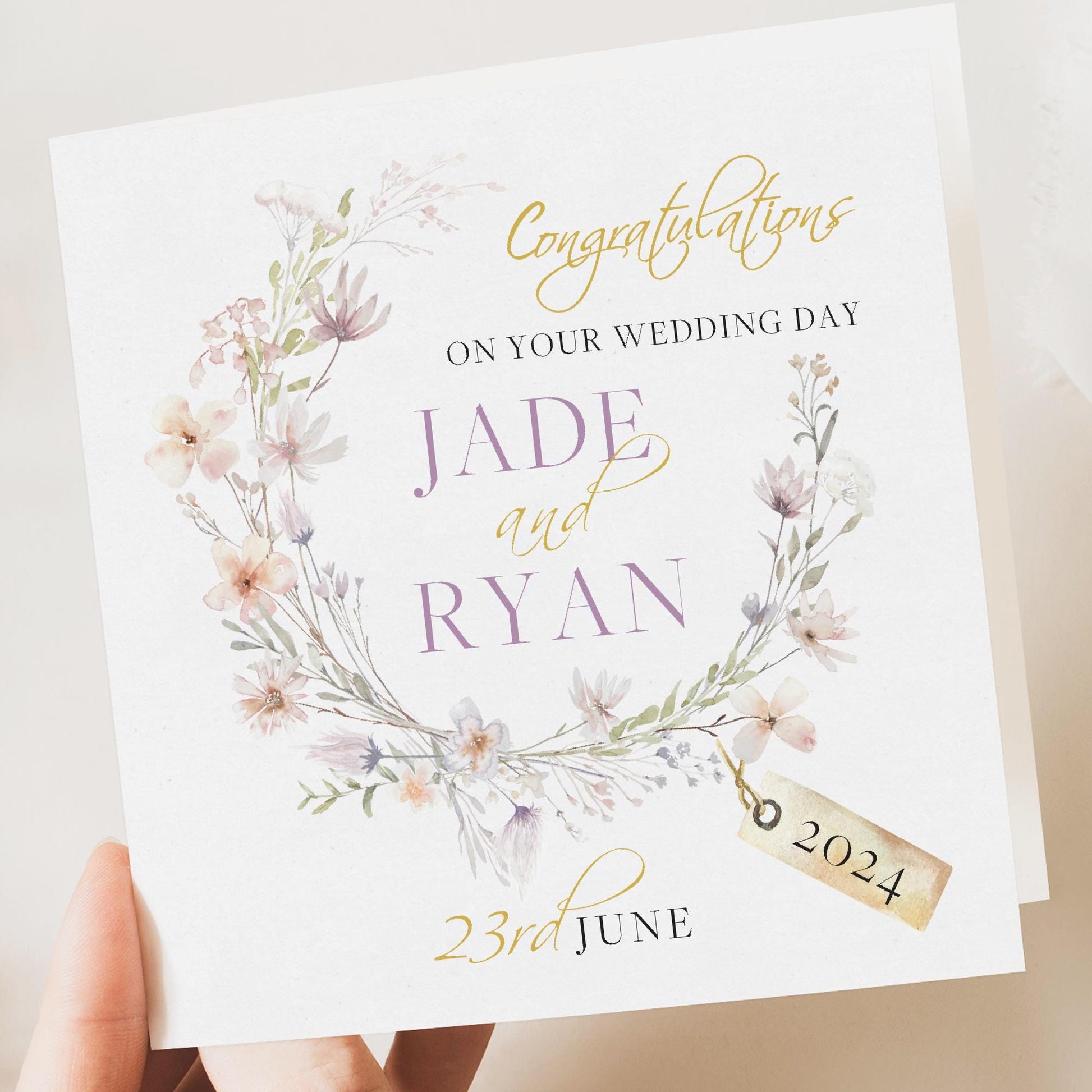 Floral wedding card personalised