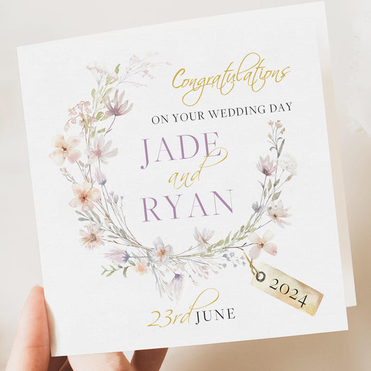 Floral wedding card personalised