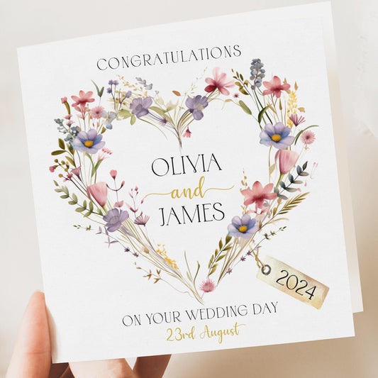 Floral wedding card personalised