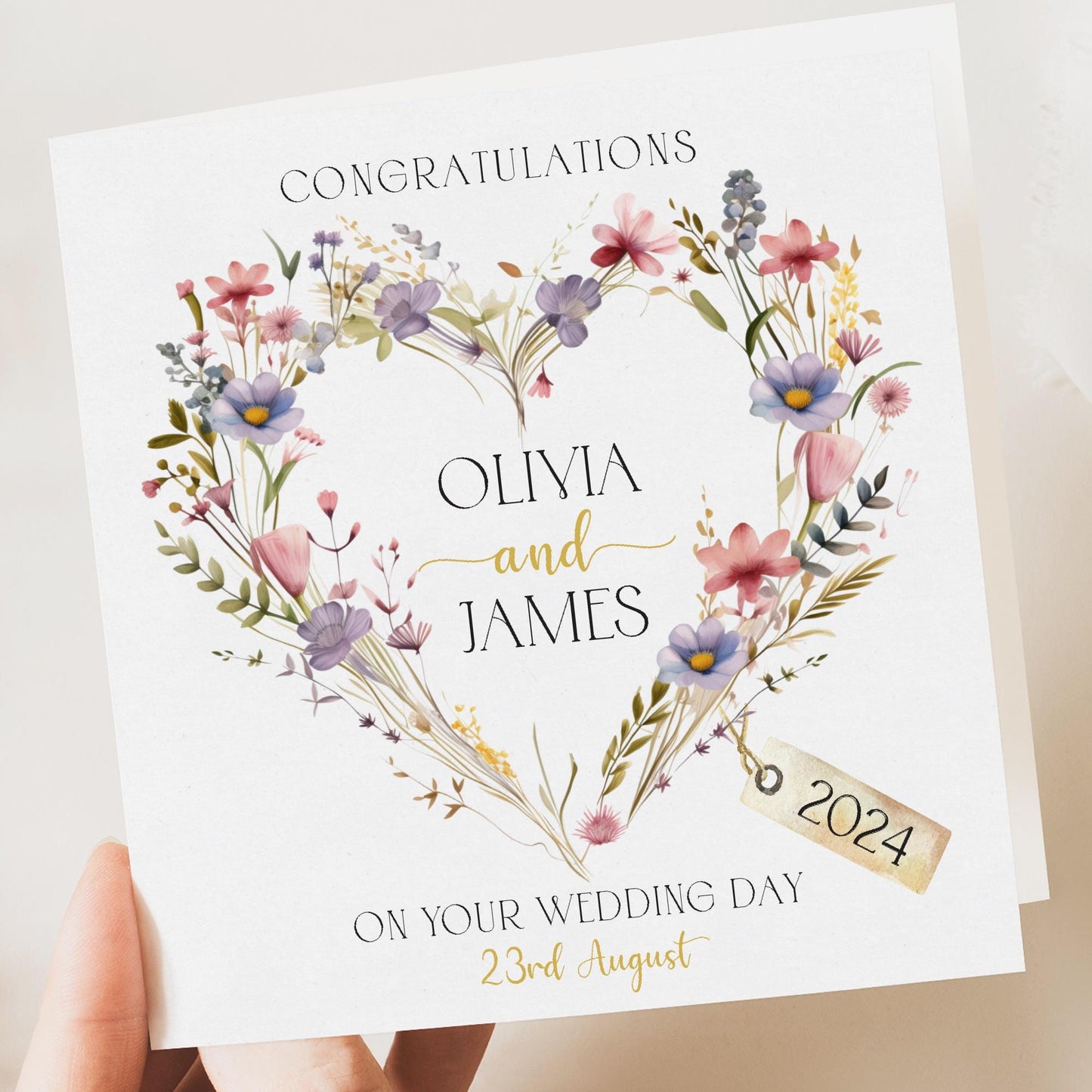 Floral wedding card personalised