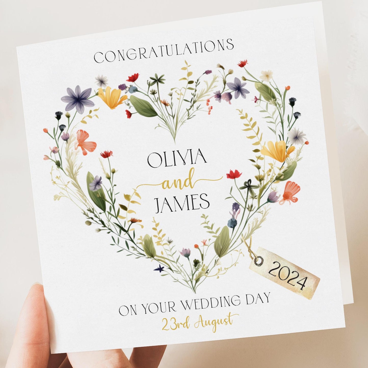 Floral wedding card personalised