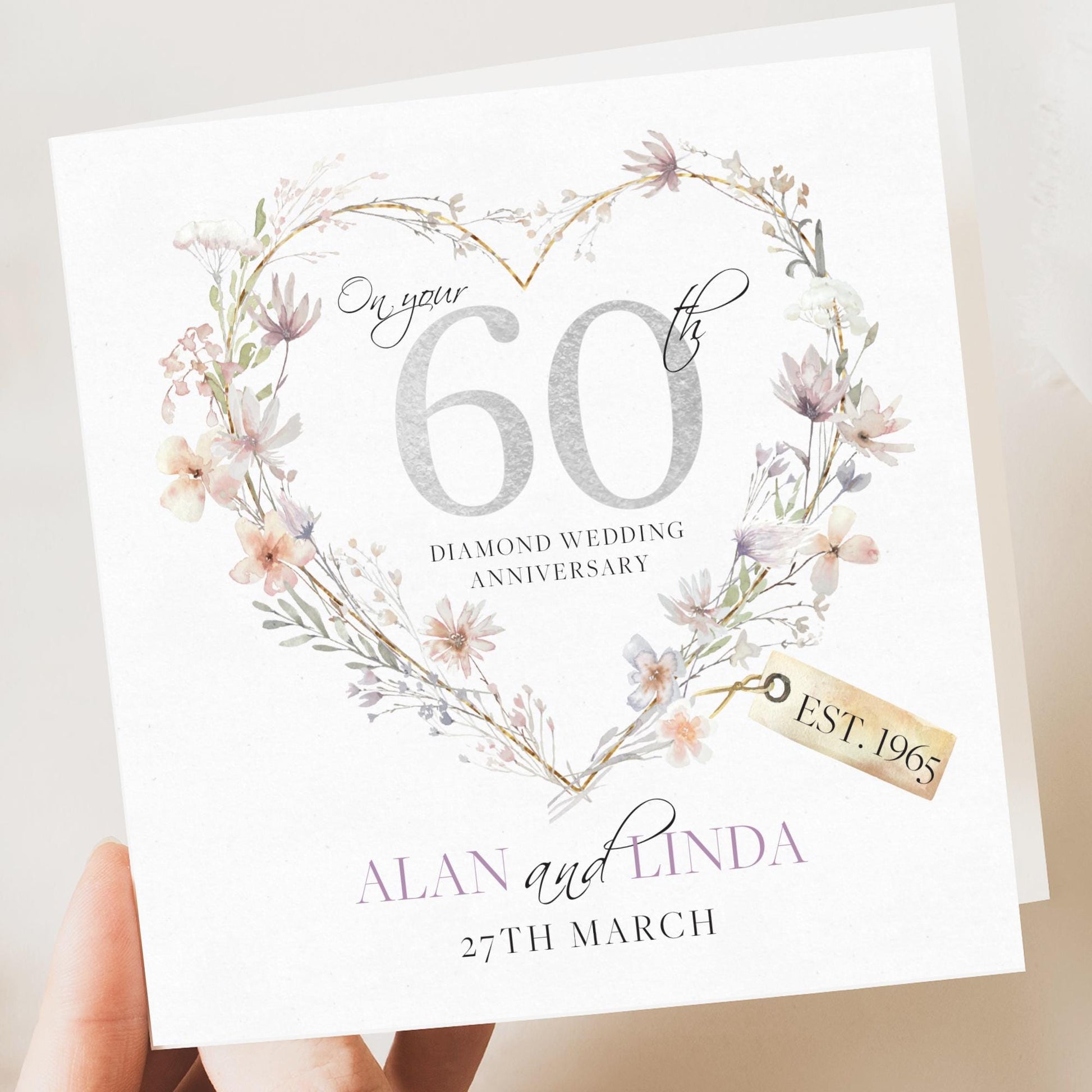Diamond Wedding Anniversary Card - 60th Wedding Card, Diamond Anniversary - Grandparents Anniversary - Congrats 60 Years Married -