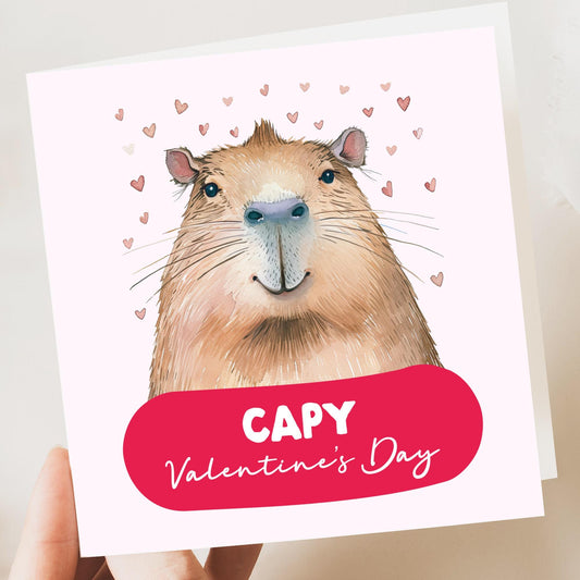 Capy Valentine's Day Card - Happy Capybara Cards - Capybara Lover Gift Token - Animals Cute Pun Funny Galentines Valentines Gift for Her