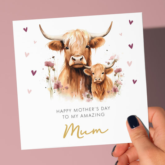 Mother's day card | mothers day card | Highland Cow and baby | giraffe mothers day card | mummy mothers day card | card from daughter