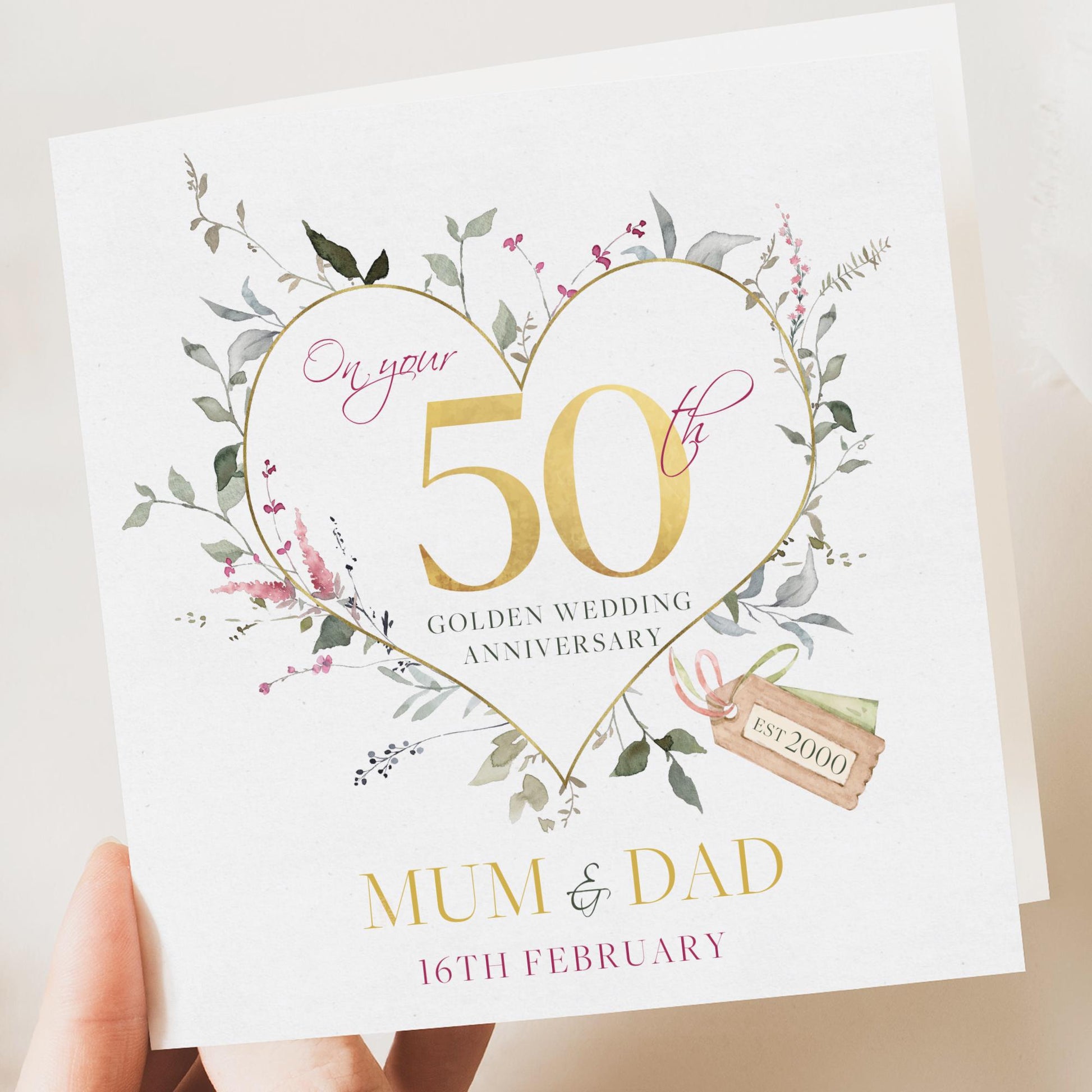 Golden Wedding Anniversary Card - 50th Wedding Card, GOLDEN Anniversary - Grandparents - Mum and Dad, Friends, Congrats 50 Years Married