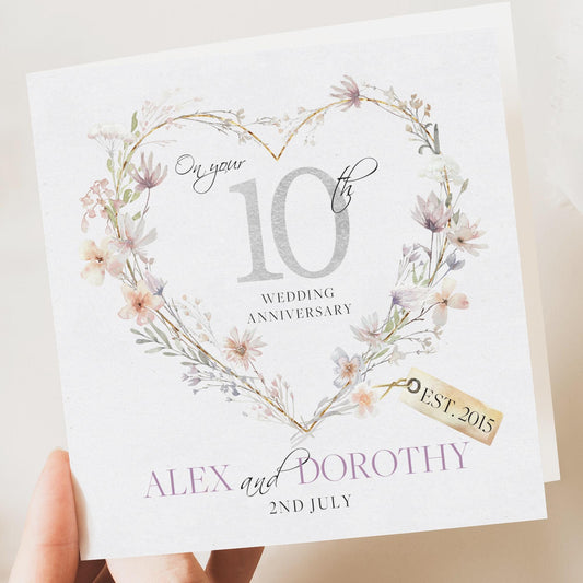 10th Wedding Anniversary Card - 10th Wedding Card, Tin Anniversary - Daughter, Son, Friends, Anniversary - Congrats 10 Years Married -