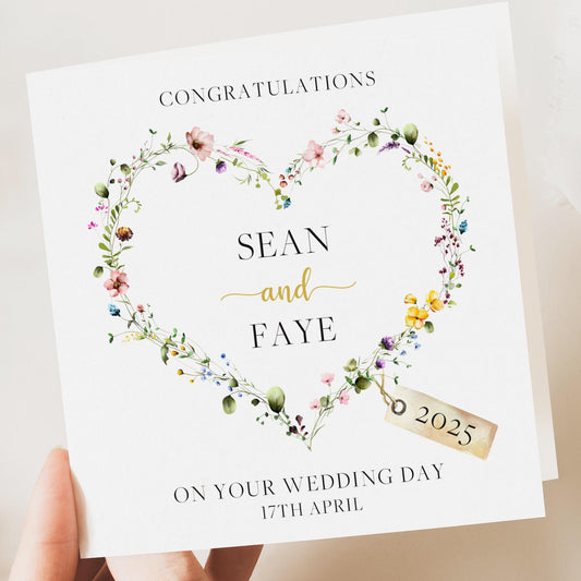 Personalised Wedding Floral Card | Newly Married Couple Greeting | Congratulations Wedding Card | Wedding Gift Card, Initial, Spring, Summer