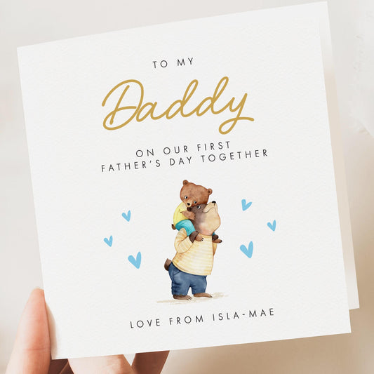 First Fathers Day As My Daddy Card, Bear My Dads 1st Fathers Day Card, Custom Baby Name Card, Cute Giraffe First Fathers Day Card, Gift