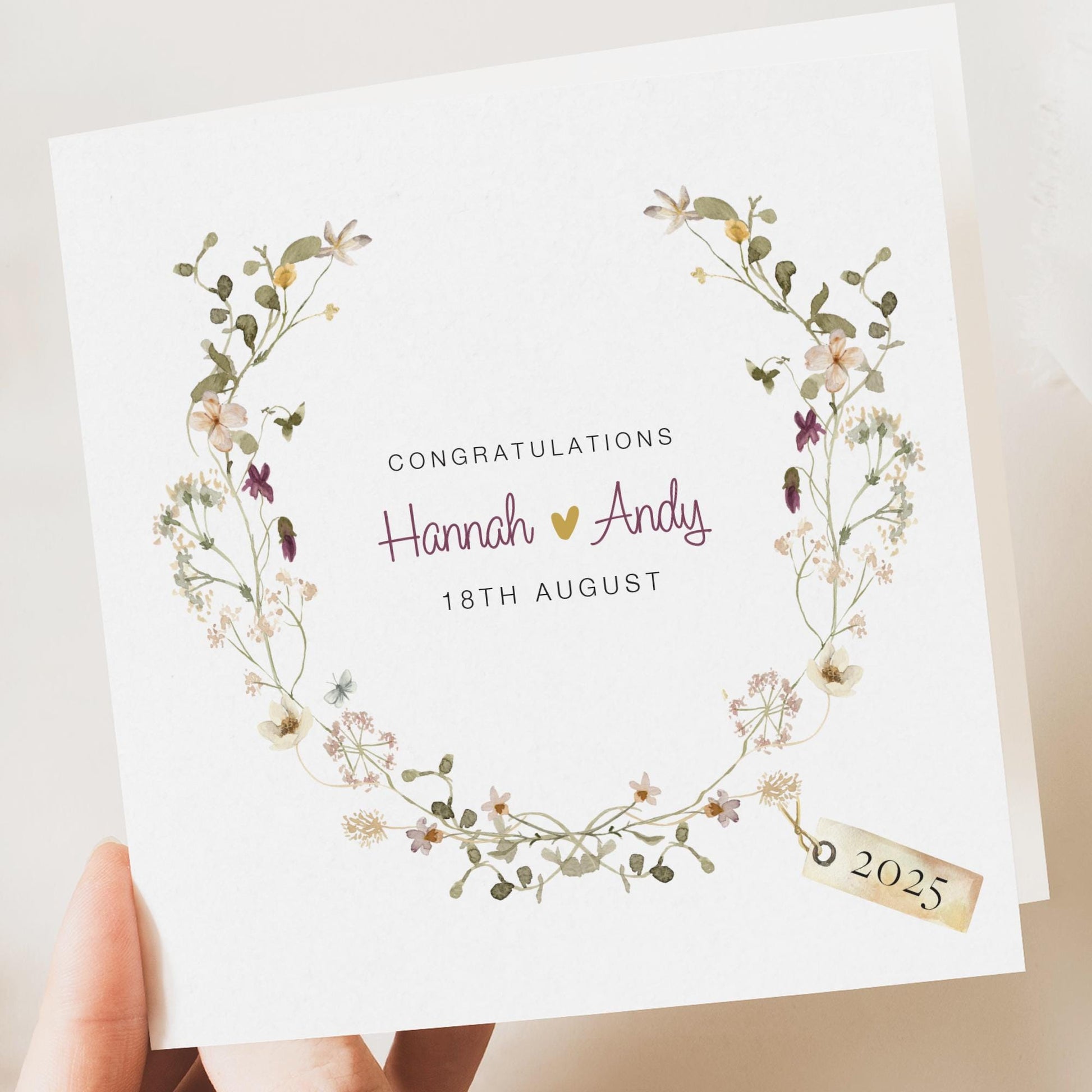 Personalised Wedding Floral Card | Newly Married Couple Greeting | Congratulations Wedding Card | Wedding Gift Card | Initials