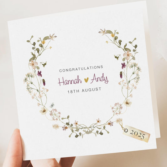 Personalised Wedding Floral Card | Newly Married Couple Greeting | Congratulations Wedding Card | Wedding Gift Card | Initials