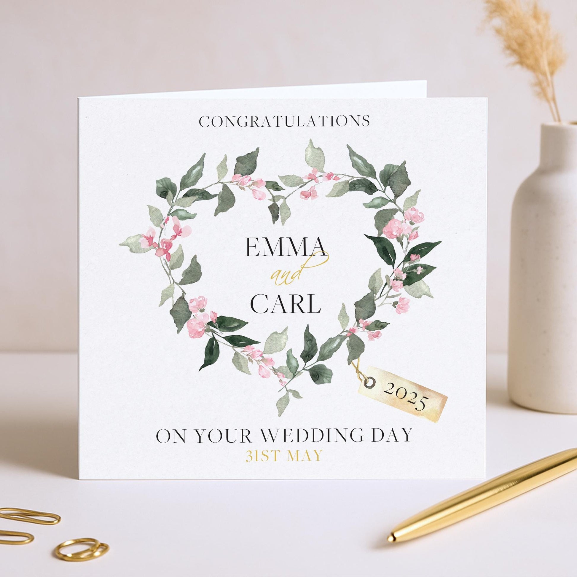 Personalised Wedding Floral Card | Newly Married Couple Greeting | Congratulations Wedding Card | Wedding Gift Card | Initials