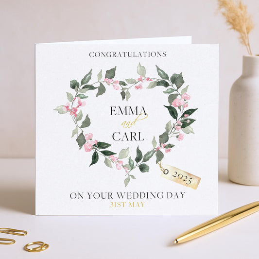 Personalised Wedding Floral Card | Newly Married Couple Greeting | Congratulations Wedding Card | Wedding Gift Card | Initials