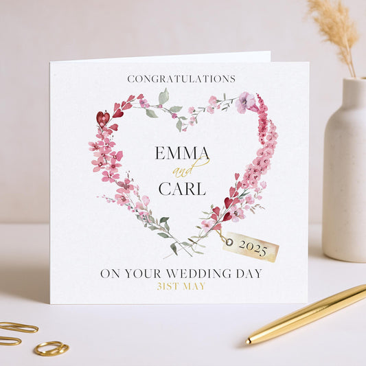 Personalised Wedding Floral Card | Newly Married Couple Greeting | Congratulations Wedding Card | Wedding Gift Card | Initials