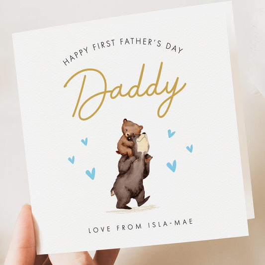 First Fathers Day As My Daddy Card, Bear My Dads 1st Fathers Day Card, Custom Baby Name Card, Cute Giraffe First Fathers Day Card, Gift