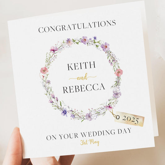 Personalised Wedding Floral Card | Newly Married Couple Greeting | Congratulations Wedding Card | Wedding Gift Card | Wreath