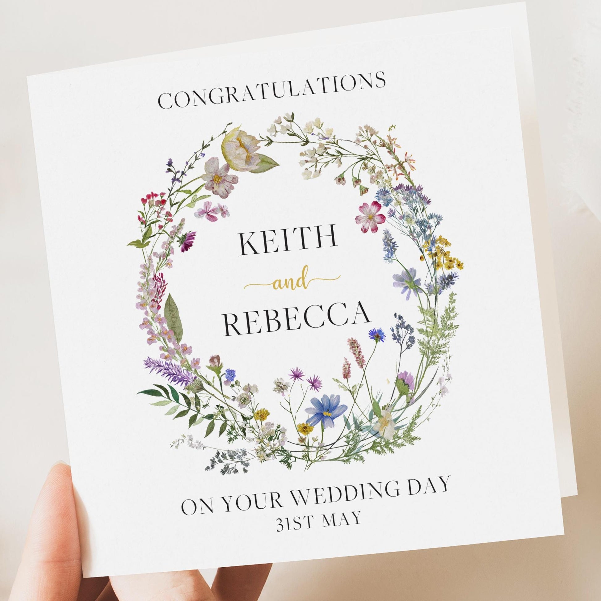 Personalised Wedding Floral Card | Newly Married Couple Greeting | Congratulations Wedding Card | Wedding Gift Card | Vintage summer Wreath