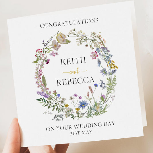 Personalised Wedding Floral Card | Newly Married Couple Greeting | Congratulations Wedding Card | Wedding Gift Card | Vintage summer Wreath