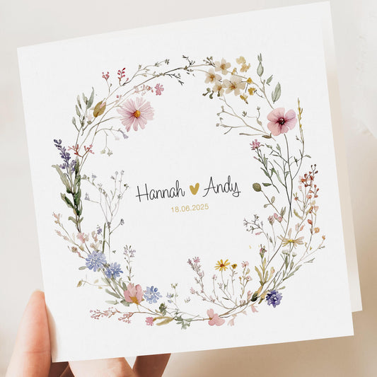 Personalised Wedding Floral Card | Newly Married Couple Greeting | Anniversary | Congratulations Engagement Card | Wedding Gift Card