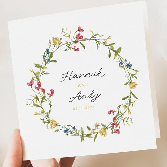 Personalised Wedding Floral Card | Newly Married Couple Greeting | Anniversary | Congratulations Engagement Card | Wedding Gift Card