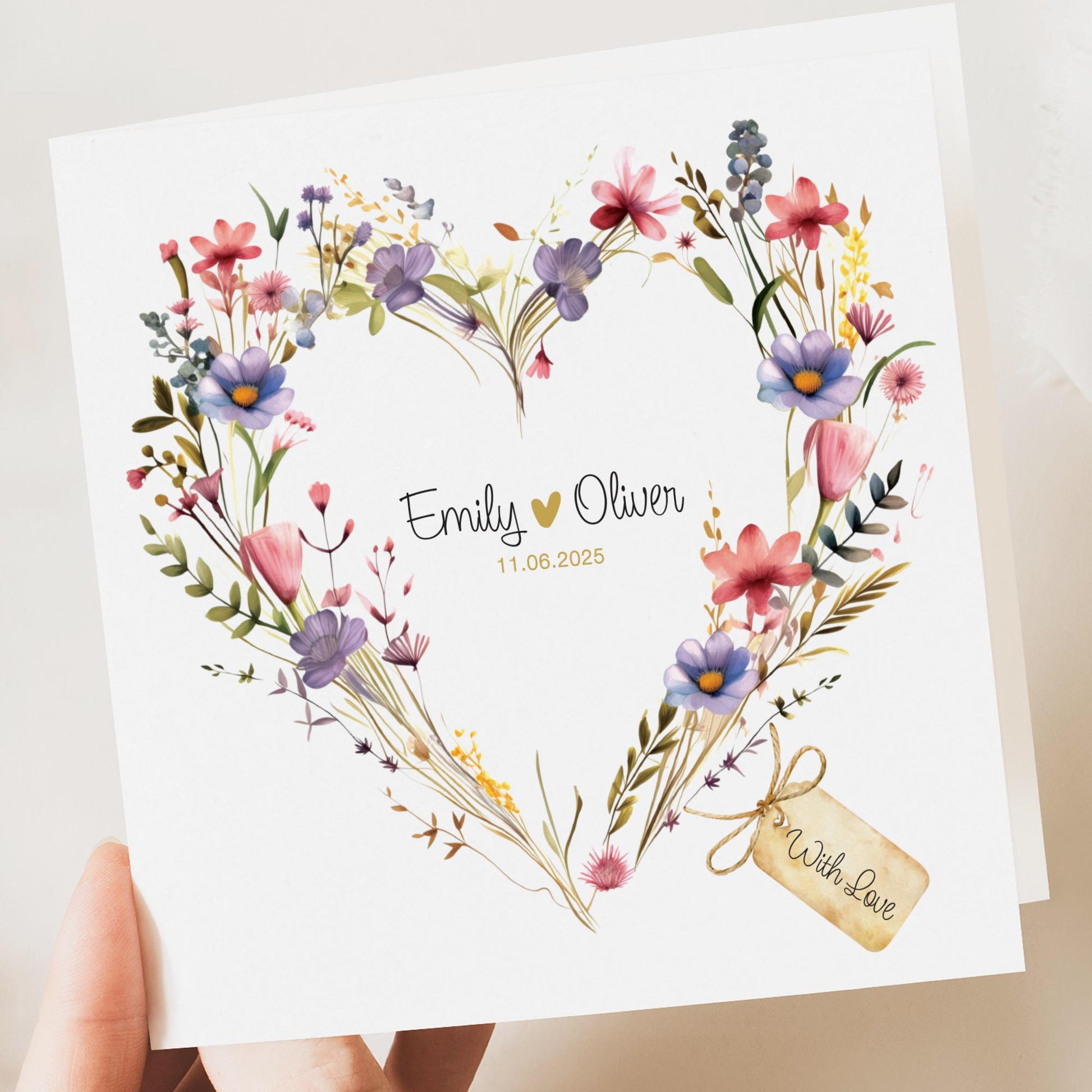 Personalised Wedding Floral Card | Newly Married Couple Greeting | Anniversary | Congratulations Engagement Card | Wedding Gift Cards