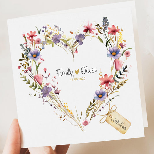 Personalised Wedding Floral Card | Newly Married Couple Greeting | Anniversary | Congratulations Engagement Card | Wedding Gift Cards