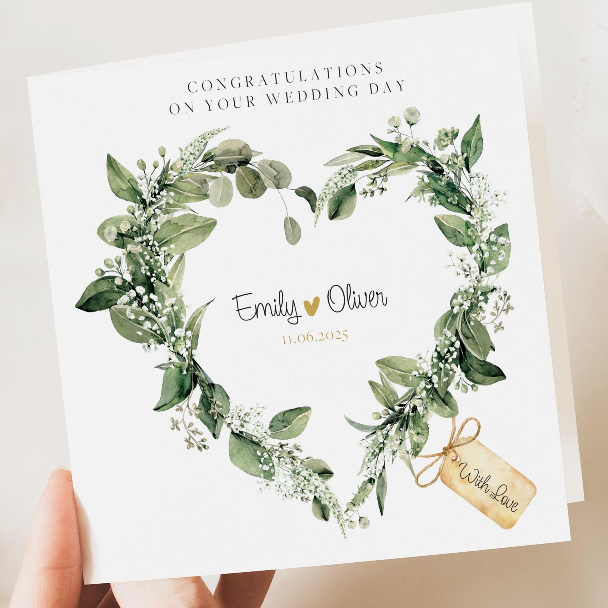 Personalised Wedding Floral Card | Newly Married Couple Greeting | Congratulations Wedding Card | Wedding Gift Card | Green Floral